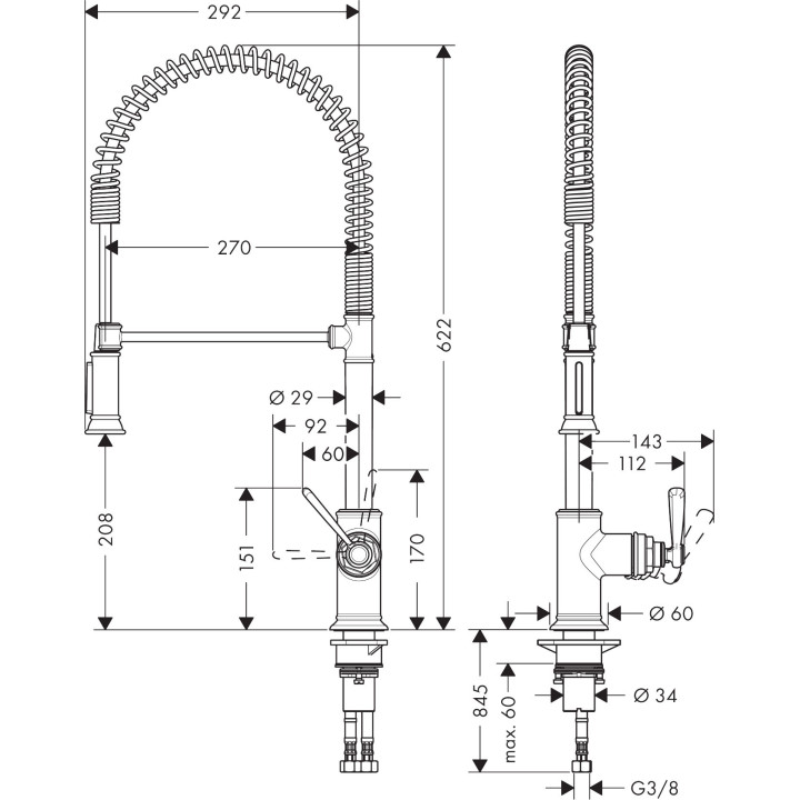 Einhebel- Küchenarmatur 210 Semi-Pro, AXOR MONTREUX - Brąz Szczotkowany