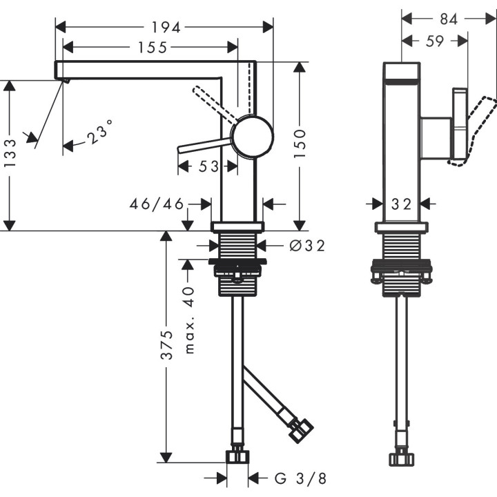 Einhebel- Waschtischarmatur 110 Fine, CoolStart ohne Ablauf-Set, Hansgrohe Tecturis E - Chrom 