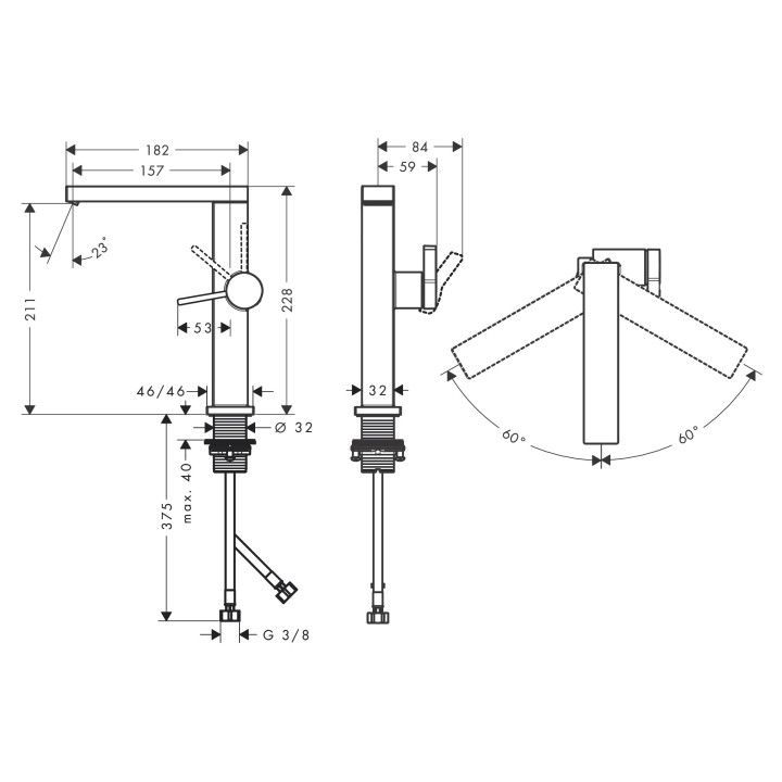 Einhebel- Waschtischarmatur 210 Finie, CoolStart z drehbar wylewką, Mit Ablauf-Set Push-Open, Hansgrohe Tecturis E - Schwarz Mat