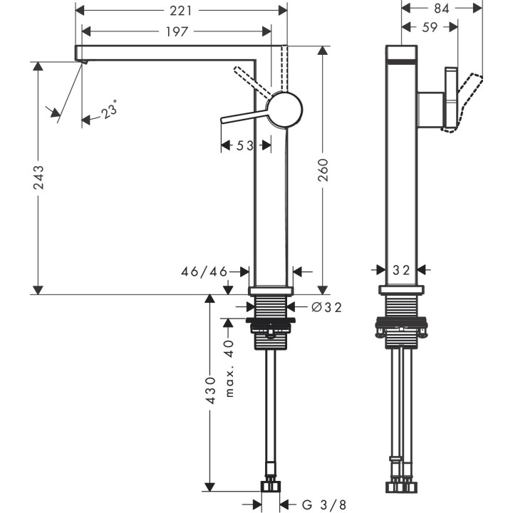 Einhebel- Waschtischarmatur 240 Finie für Aufsatzwaschtische, CoolStart Mit Ablauf-Set Push-Open, Hansgrohe Tecturis E - Brąz Sz