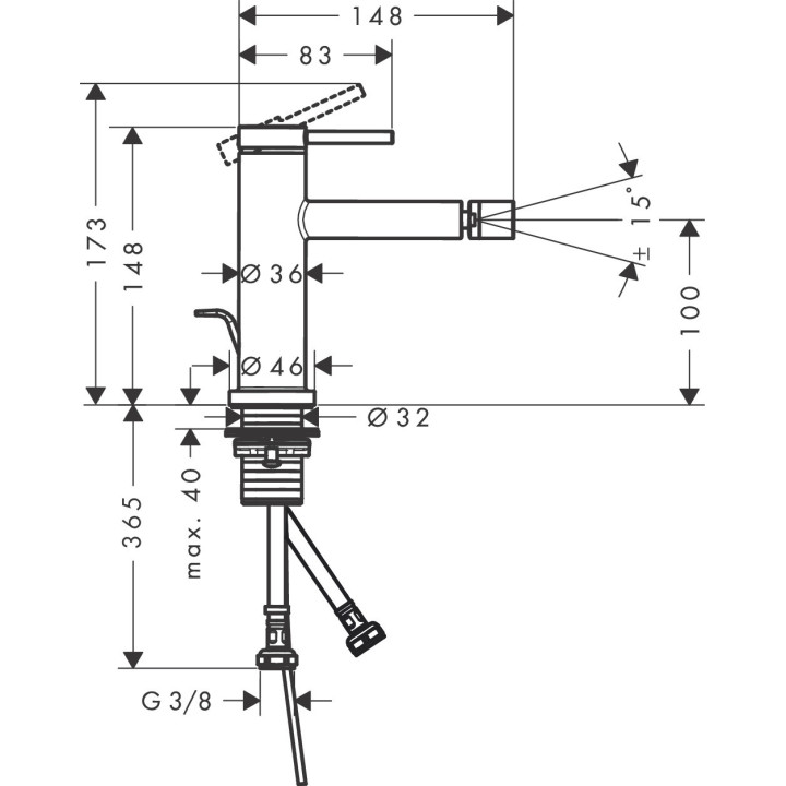 Einhebel- Bidetarmatur Mit Ablauf-Set, Hansgrohe Tecturis S - Chrom