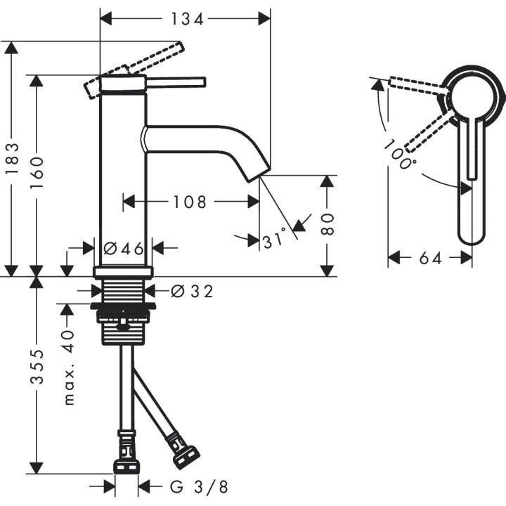 Einhebel- Waschtischarmatur 80 ohne Ablauf-Set, Hansgrohe Tecturis S - Brąz Szczotkowany