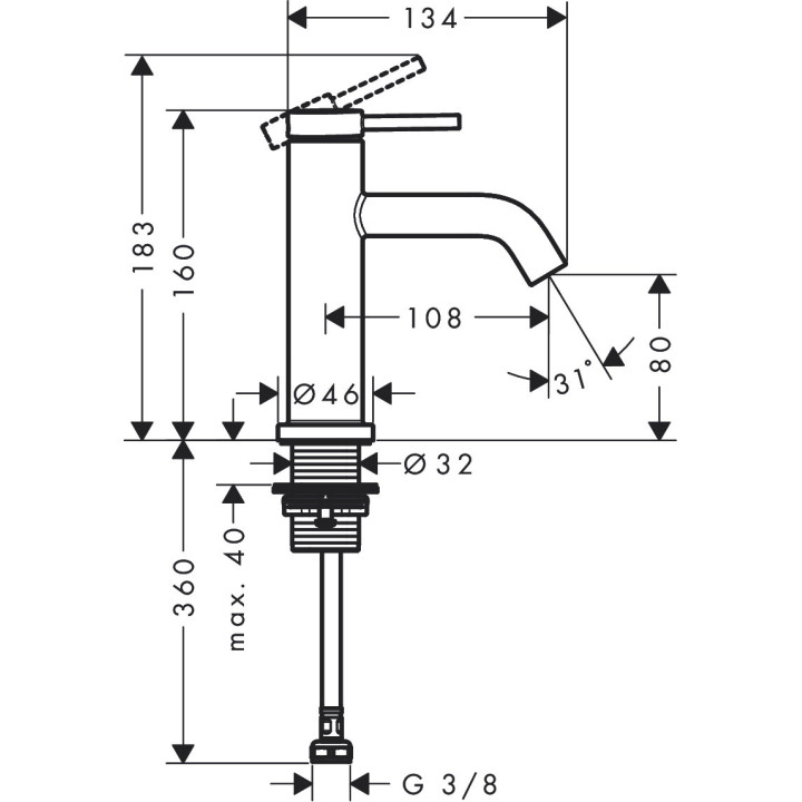 Armatur ohne Mischer 80 do zimnej lub wstępnie zmieszanej wody ohne Ablauf-Set, Hansgrohe Tecturis S - Chrom