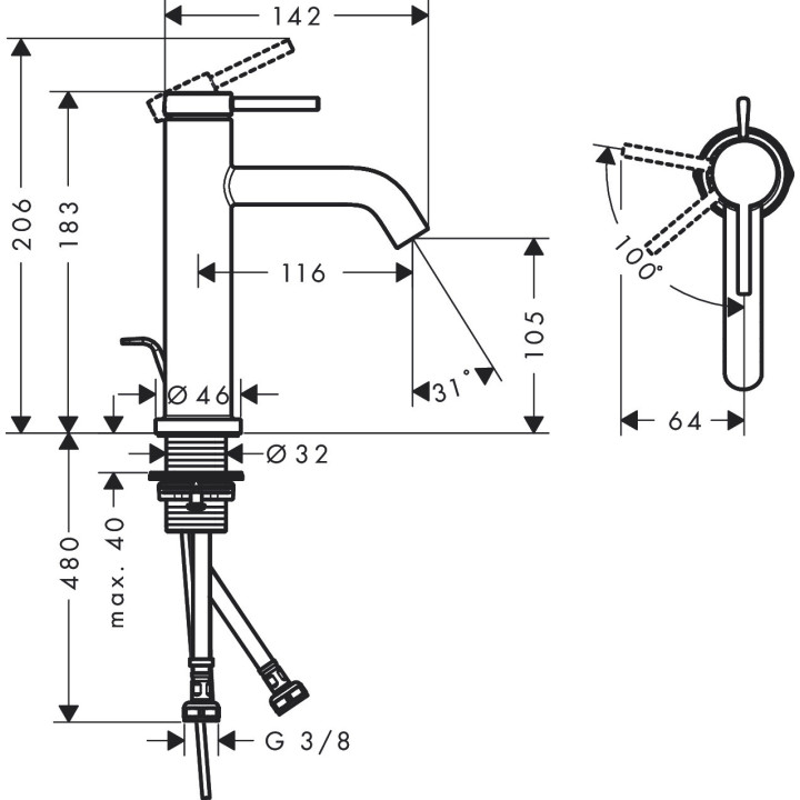 Einhebel- Waschtischarmatur 110 CoolStart Mit Ablauf-Set, Hansgrohe Tecturis S - Schwarz Matt