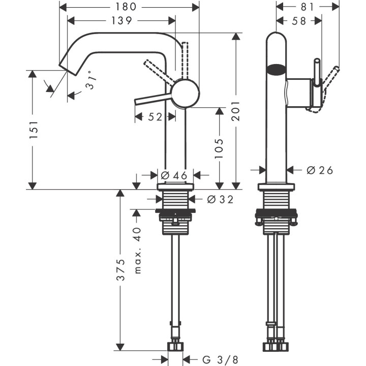 Einhebel- Waschtischarmatur 150 Fine, CoolStart Mit Ablauf-Set Push-Open, Hansgrohe Tecturis S - Brąz Szczotkowany