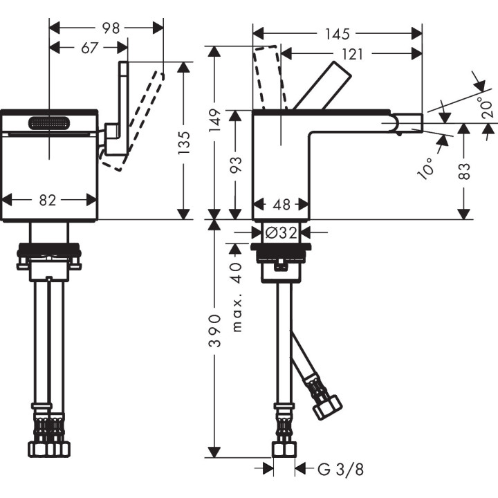 Einhebel- Bidetarmatur Mit Ablauf-Set Push-Open, AXOR MyEdition - Schwarz Matt/Czarne Glas 