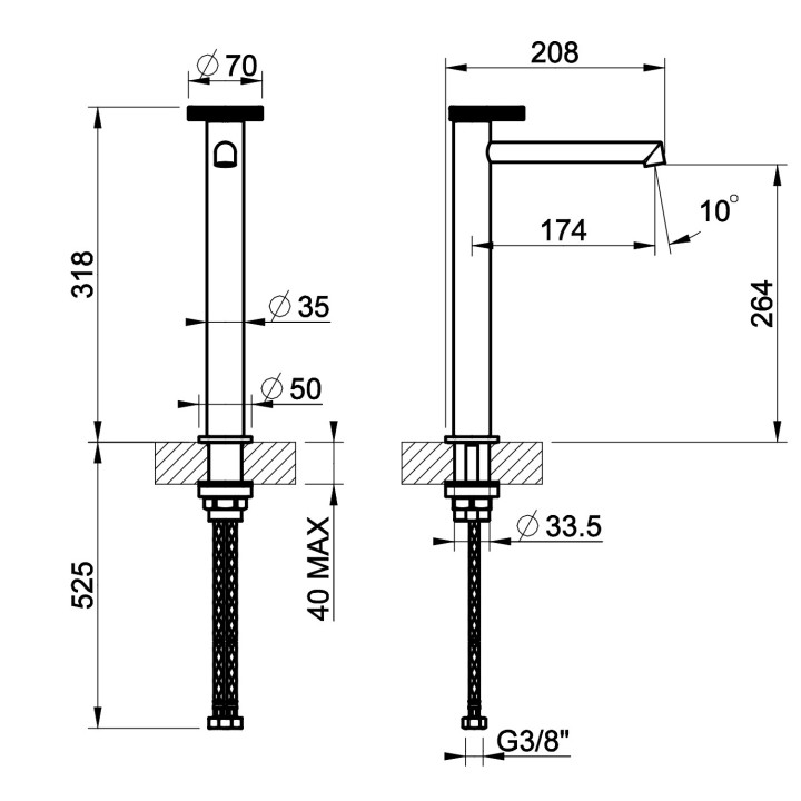 Waschtischarmatur Gessi Anello, stehend, Höhe 318mm, Auslauf 174mm, korek automatyczny, Chrom