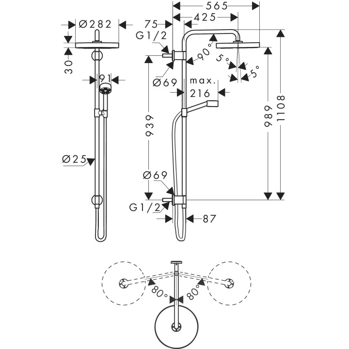 Dusch-set 280 1jet zur Unterputzmontage,  AXOR One - Weiß Matt