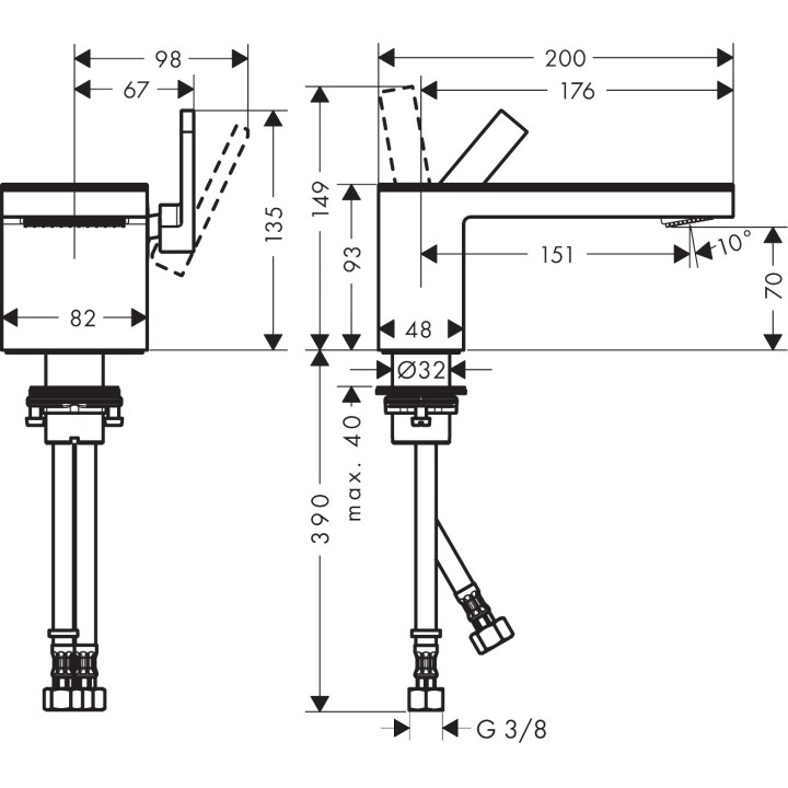 Einhebel- Waschtischarmatur 70 Mit Ablauf-Set Push-Open, ohne Platte, AXOR MyEdition - Schwarz Matt 