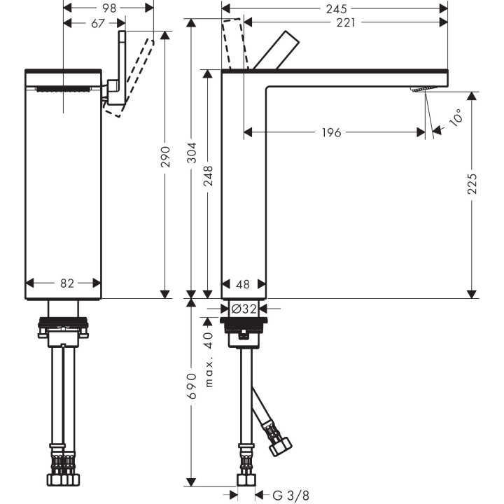 Einhebel- Waschtischarmatur 230 für Aufsatzwaschtische Mit Ablauf-Set Push-Open, AXOR MyEdition - Schwarz Matt/Czarne Glas