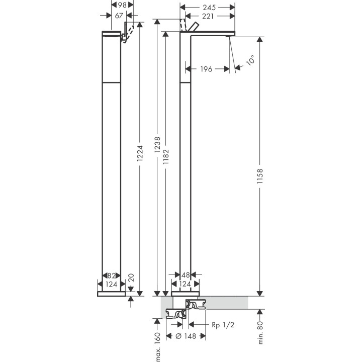 Einhebel- Waschtischarmatur Mit Ablauf-Set Push-Open, podłogowa, AXOR MyEdition - Schwarz Matt/Czarne Glas 