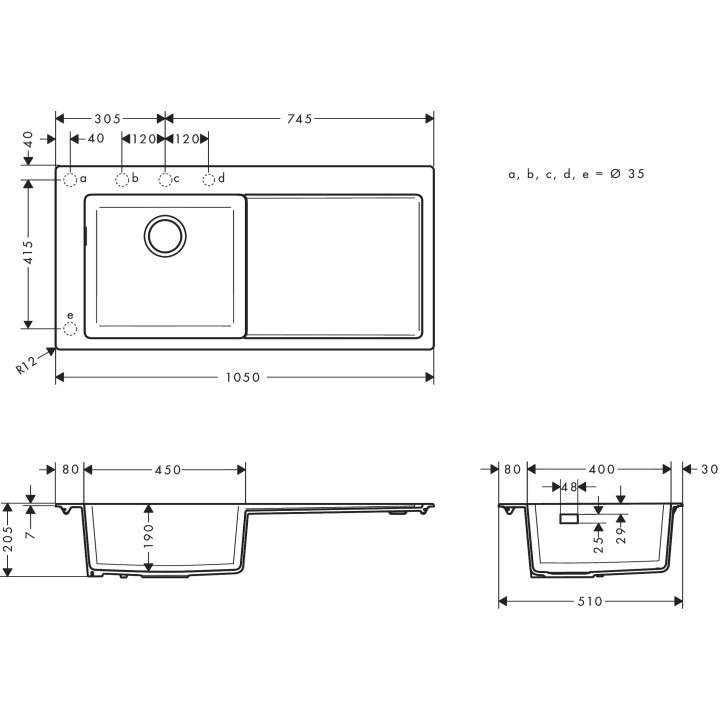 Zlewozmywak Hansgrohe S71 S719-U500, 498x398mm, Edelstahl