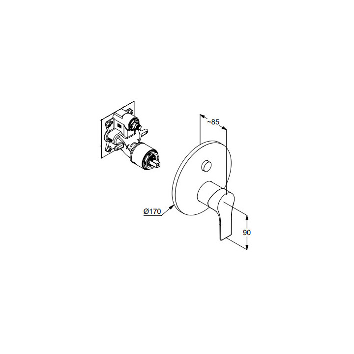 Unterputz Armatur für die Wanne und die Brause, do 88011, Umschalter PUSH&SWITCH, KLUDI ZENTA SL - Chrom