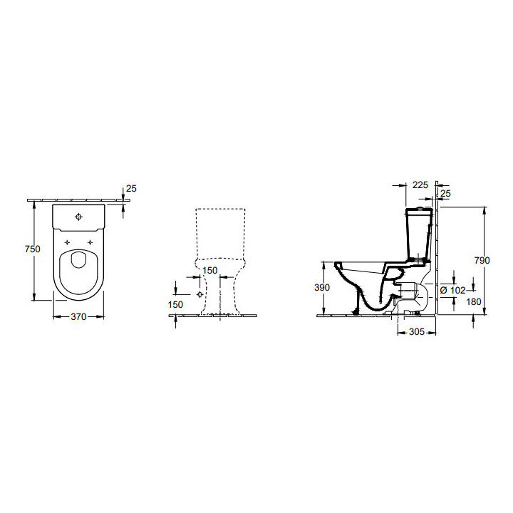 Becken WC Tiefspül- do WC-kompaktu, stehend, Villeroy&Boch Hommage - Weiss Alpin CeramicPlus