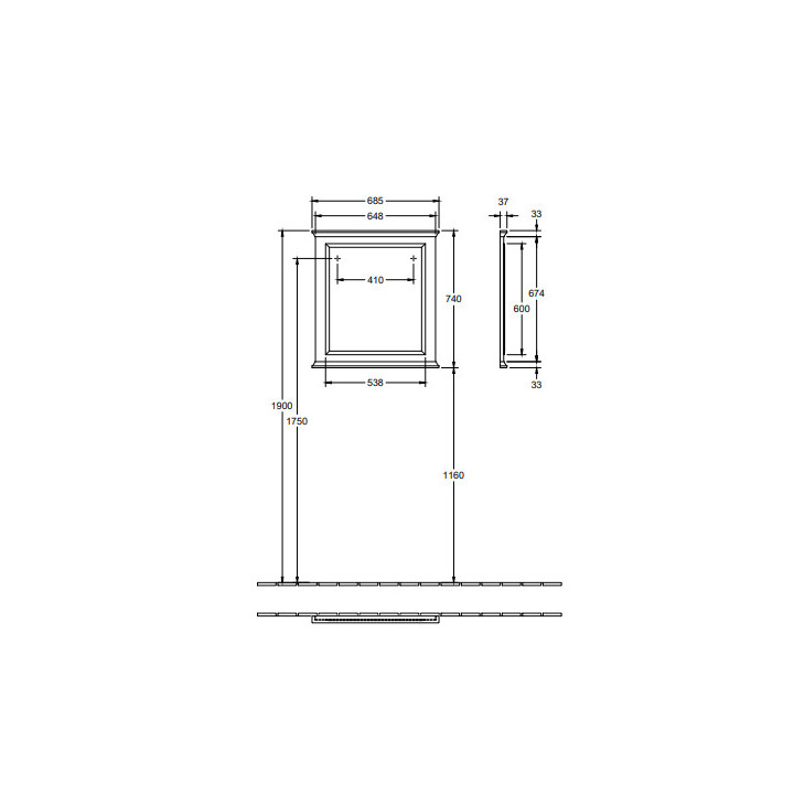 Spiegel, 68,5 x 74 x 3,7 mm, Villeroy&Boch Hommage - Drewno lite