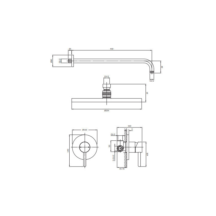 Duschsystem Unterputz, Omnires Y - Golden