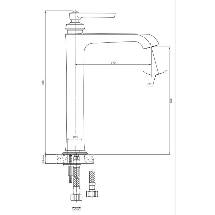 Waschtischarmatur hoch, 32 cm, Omnires Armance - Gebürstetes messing