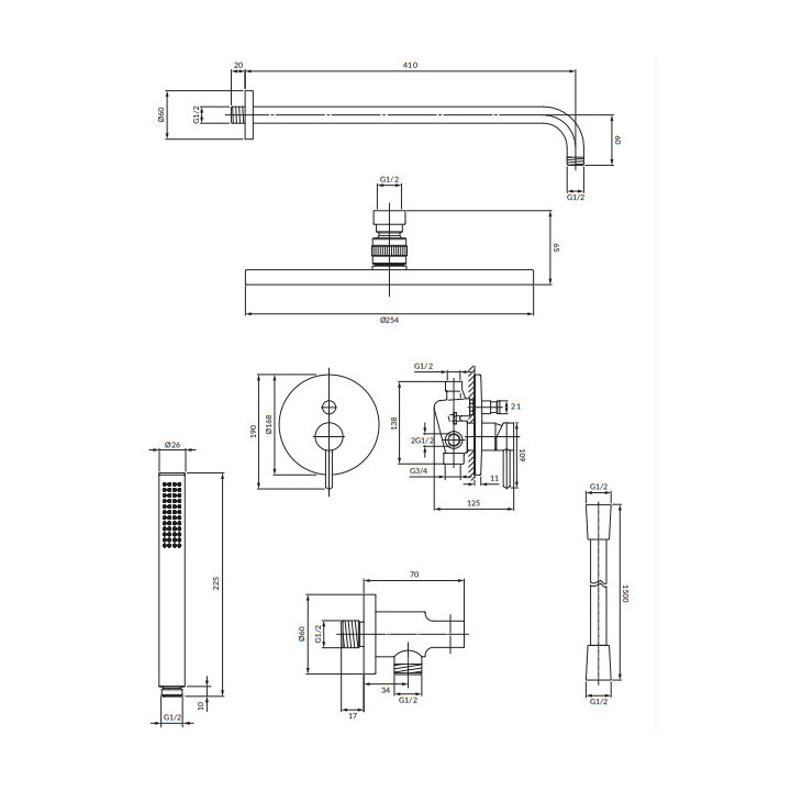 Duschsystem Unterputz, Omnires Y - Weiß matt