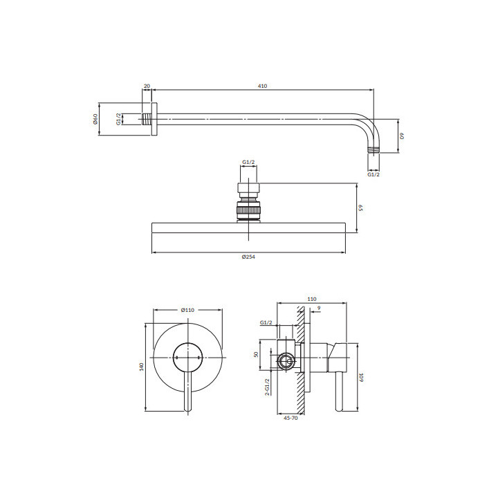 Duschsystem Unterputz, Omnires Y - Weiß matt