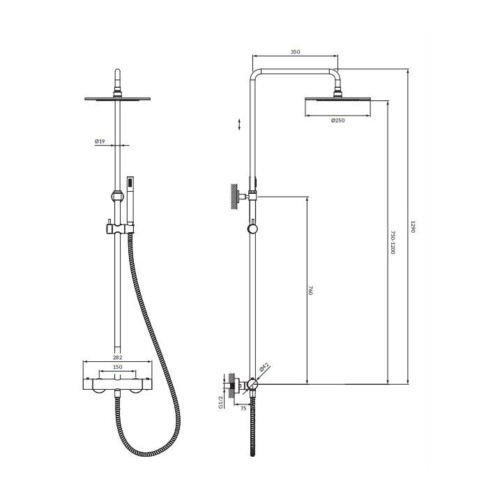 Thermostatisch Duschsystem Aufputz-, Omnires Y - Chrom 