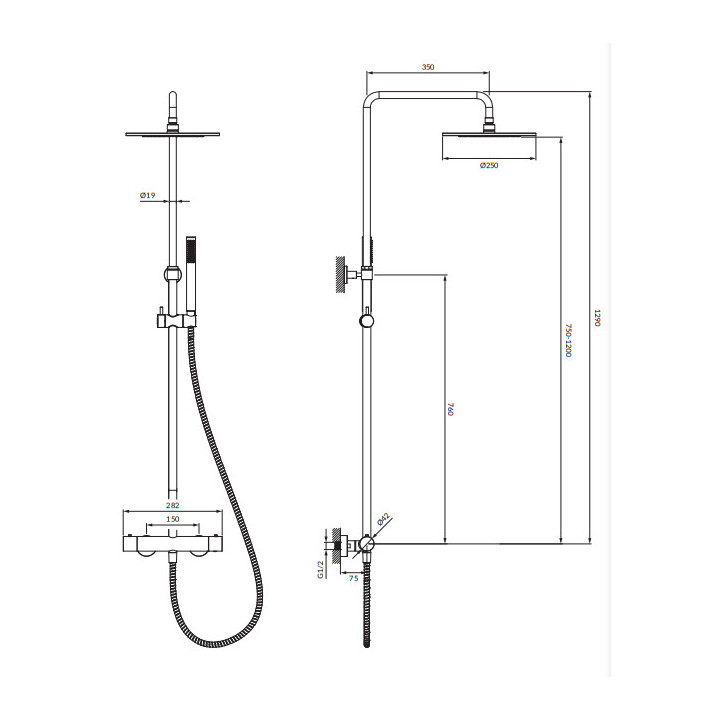 Thermostatisch Duschsystem Aufputz-, Omnires Y - Gebürstetes messing 