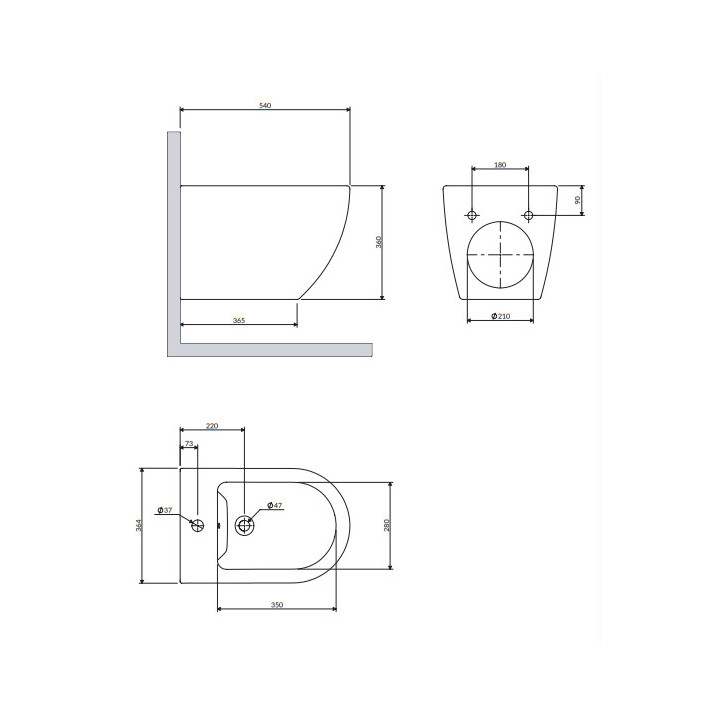 Bidet hängend, 54x36,5 cm, Omnires Ottawa Comfort - Weiß Glanz