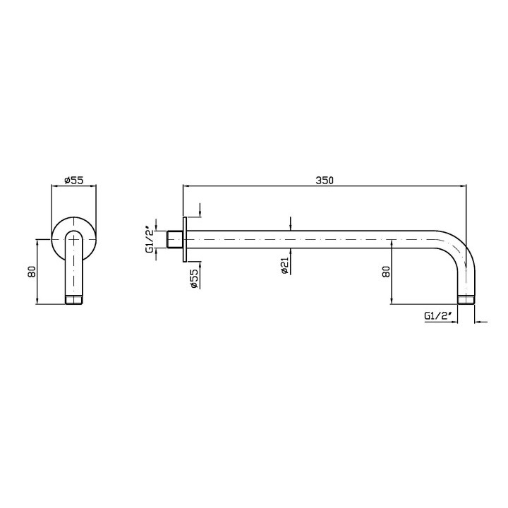 Arm natryskowe aus rostfreiem Stahl 35 cm, Zucchetti - Gebürsteter stahl
