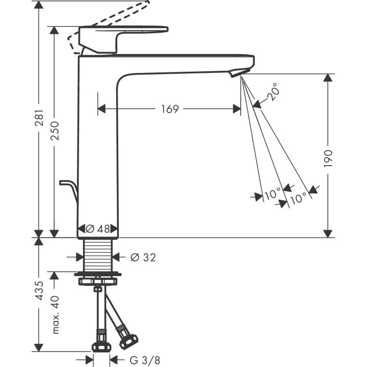 Einhebel- Waschtischarmatur 190 z metalowym kompletem odpływowym mit Zugstange, Hansgrohe Vernis Blend - Chrom 