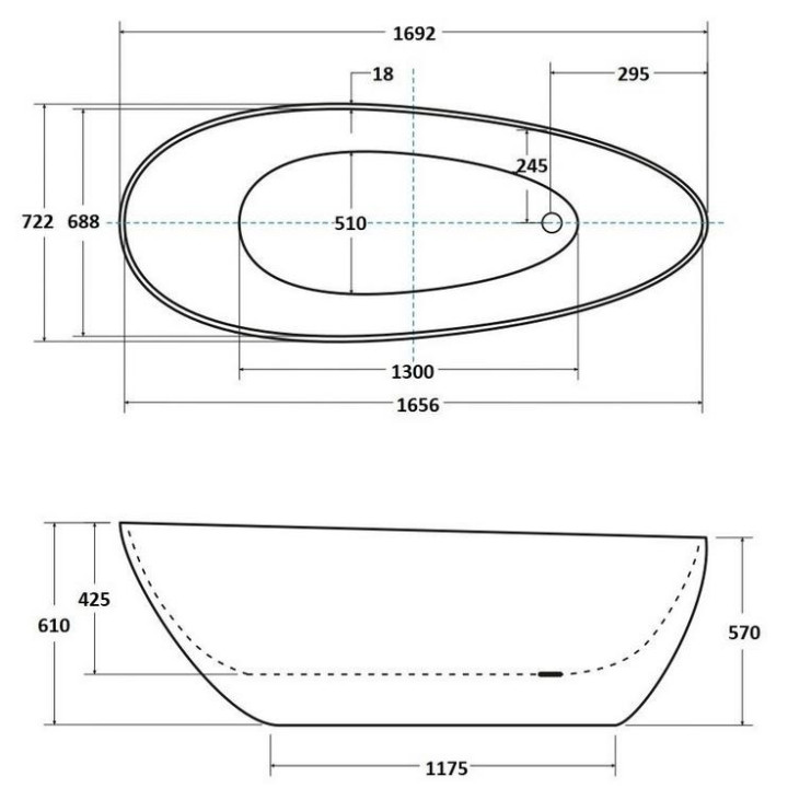 Badewanne freistehend Besco Goya B&W, 160x70cm, oval, schwarz/weiß