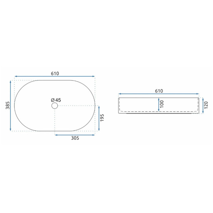 Aufsatzwaschtisch 60 cm, oval, Rea Nadia - Weiß