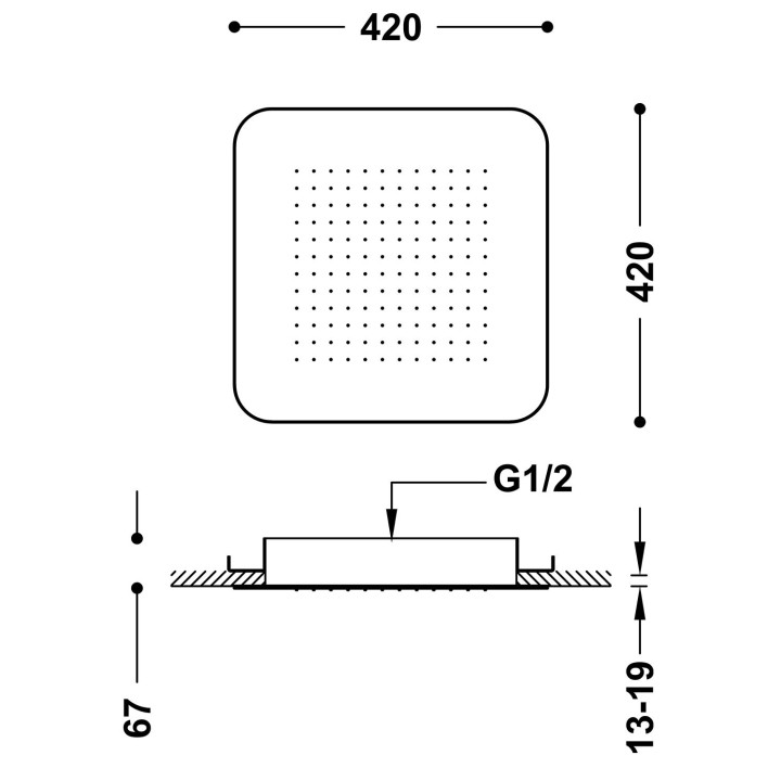 Kopfbrause Unterputz Decken- 42x42 cm, Tres Complementos Ducha - Czerń Matt