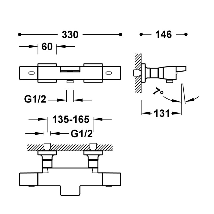 Thermostat-armatur zur wandmontage Dusch-, TRES OVER-WALL - Chrom 
