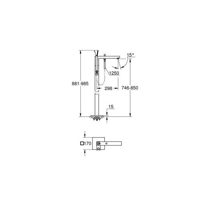 Wannenarmatur freistehend Grohe Allure Brilliant Höhe 96-104 cm