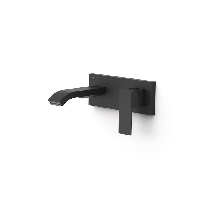 Element zur Wandmontage do podtynkowego korpusu baterii umywalkowe TRES Cuadro, Auslauf 180mm, schwarz matt 