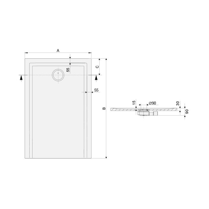 Duschwanne quadratisch Sanplast Classic  B/CL75x75x15+STB weiß
