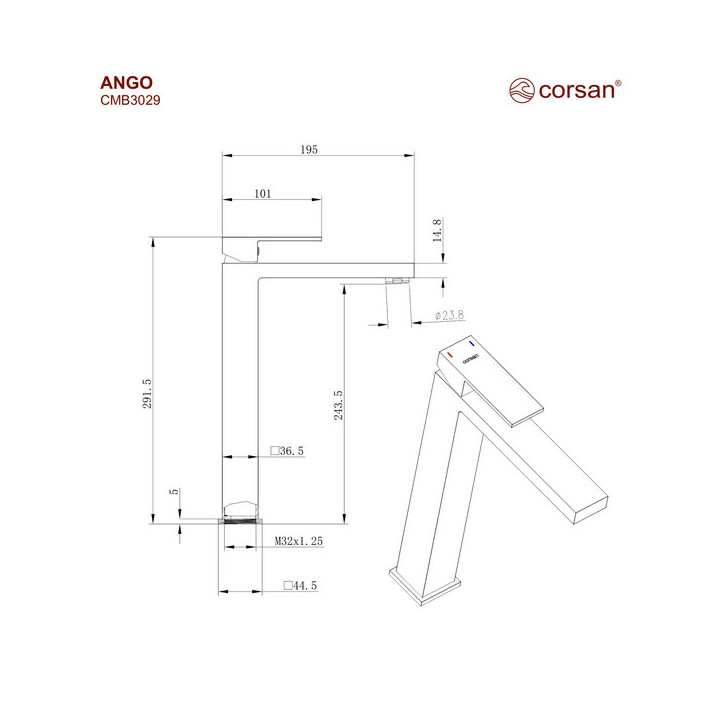 Waschtischarmatur Corsan Ango ,schwarz