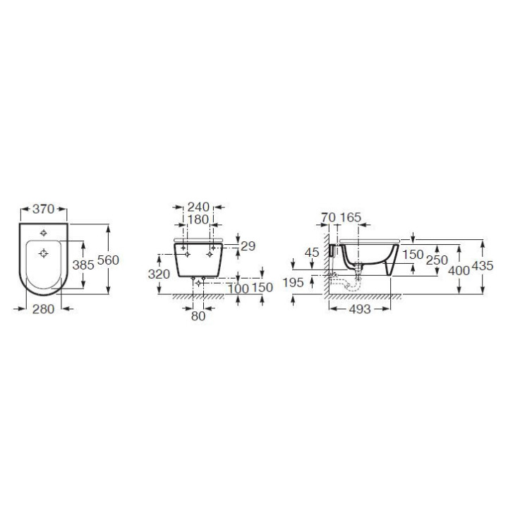 Bidet hängend Roca Inspira Round 370x560x250mm weiß- sanitbuy.pl