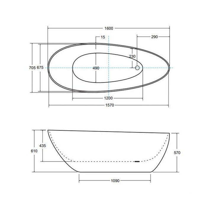 Badewanne freistehend Besco Goya B&W, 170x72cm, oval, schwarz/weiß