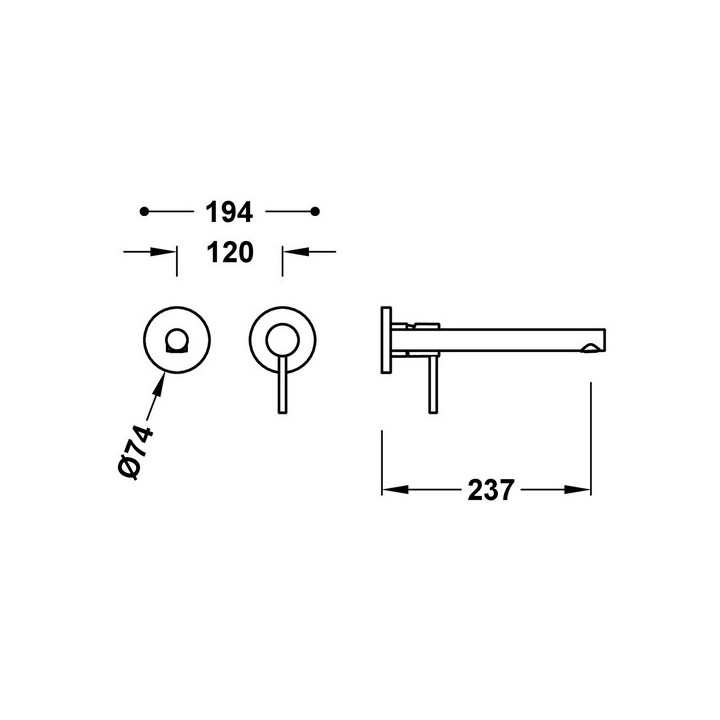 Element zur Wandmontage do podtynkowego korpusu Waschtischarmatur TRES Max, Auslauf 177mm, Chrom