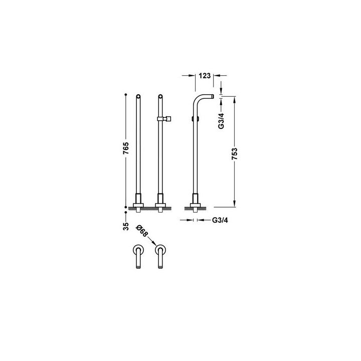 Set przyłączy podłogowych wolnostojących class - Tres, mit Griff obrotowym