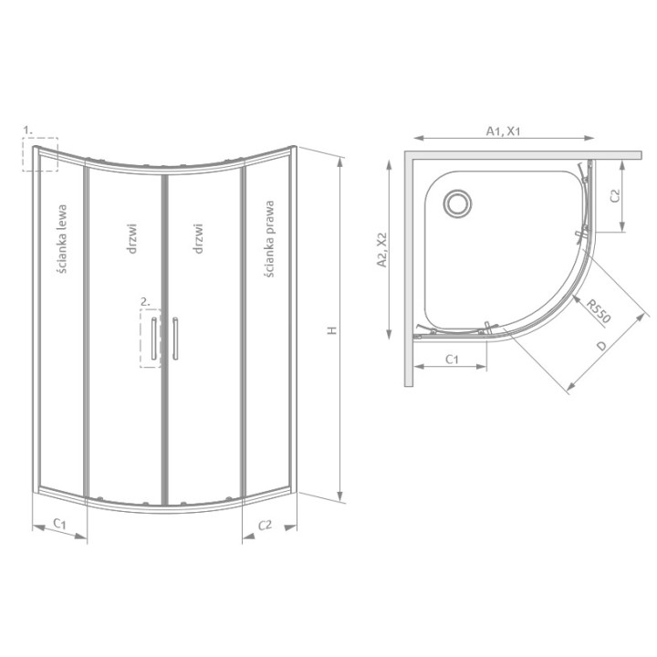 Duschkabine halbrund Radaway Premium Pro PDD 80x80cm, Chrom/ Glas transparent