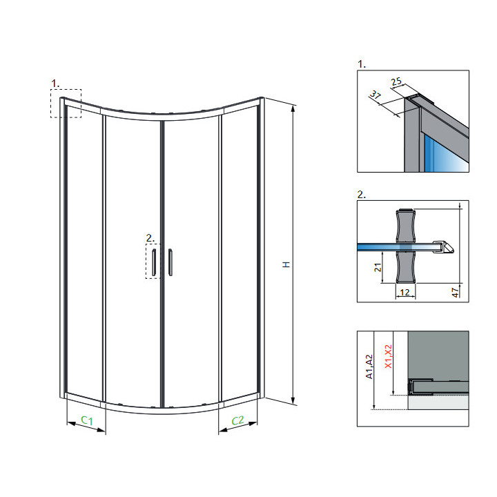 Duschkabine halbrund Radaway Alienta A 90x90cm, Chrom/ Glas transparent