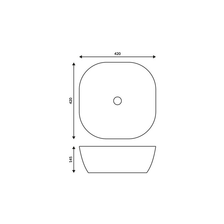 Waschtisch quadratisch Aufsatz  Corsan 420x420x145mm, mit Stöpsel klik-klak schwarz, weiß