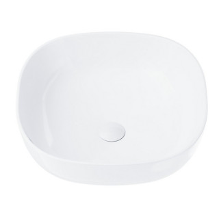 Waschtisch quadratisch Aufsatz  Corsan 420x420x145mm, mit Stöpsel klik-klak złotym, weiß