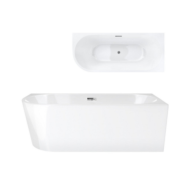 Badewanne freistehend Eck- Corsan Intero , 160x74cm, prawostronna, korek klik-klak schwarz, weiß