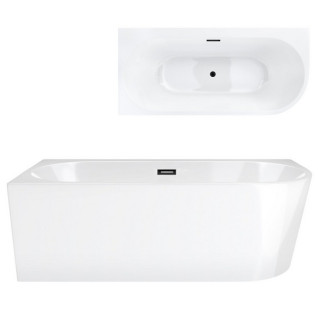 Badewanne freistehend Eck- Corsan Intero , 170x73cm, prawostronna, korek klik-klak schwarz, weiß