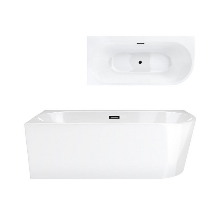 Badewanne freistehend Eck- Corsan Intero , 170x73cm, prawostronna, korek klik-klak schwarz, weiß