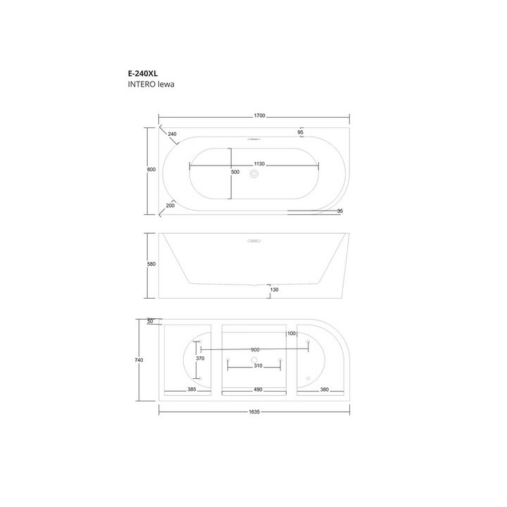 Badewanne freistehend Eck- z szeroką krawędzią Corsan Intero  , 170x80cm, lewostronna, korek klik-klak Chrom, weiß