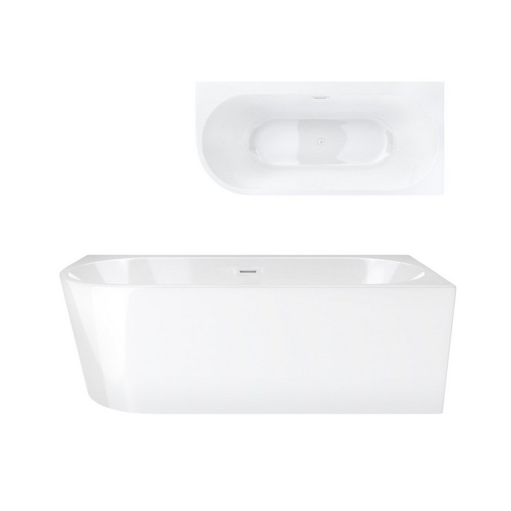 Badewanne freistehend Eck- z szeroką krawędzią Corsan Intero  , 160x74cm, prawostronna, korek klik-klak Chrom, weiß