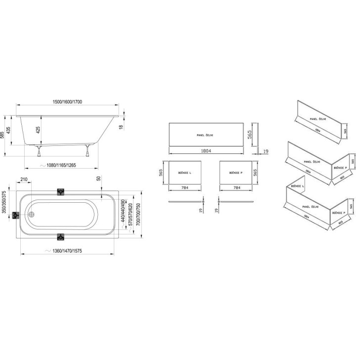 Badewanne rechteckig Ravak City 180x80 cm weiß 